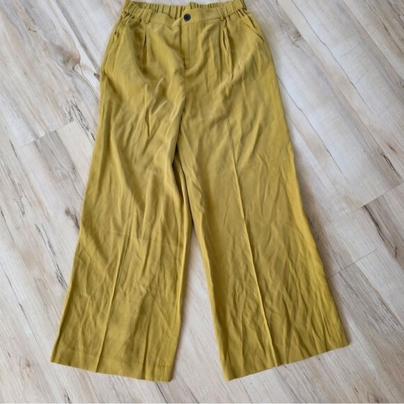 OPEN EDIT Twill Wide Leg Trousers In Olive Ecru NWT Sz L - Picture 1 of 5